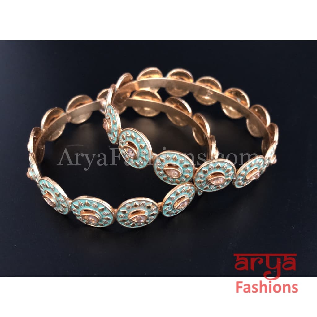 Mint Green Meenakari Kundan Bangles Size 2.4