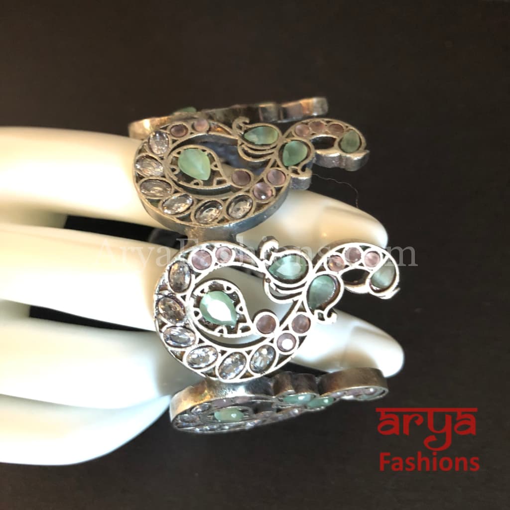 Mint Green Openable Cuff Bracelet/ Oxidized Silver Ethnic Indian Tribal Bracelet