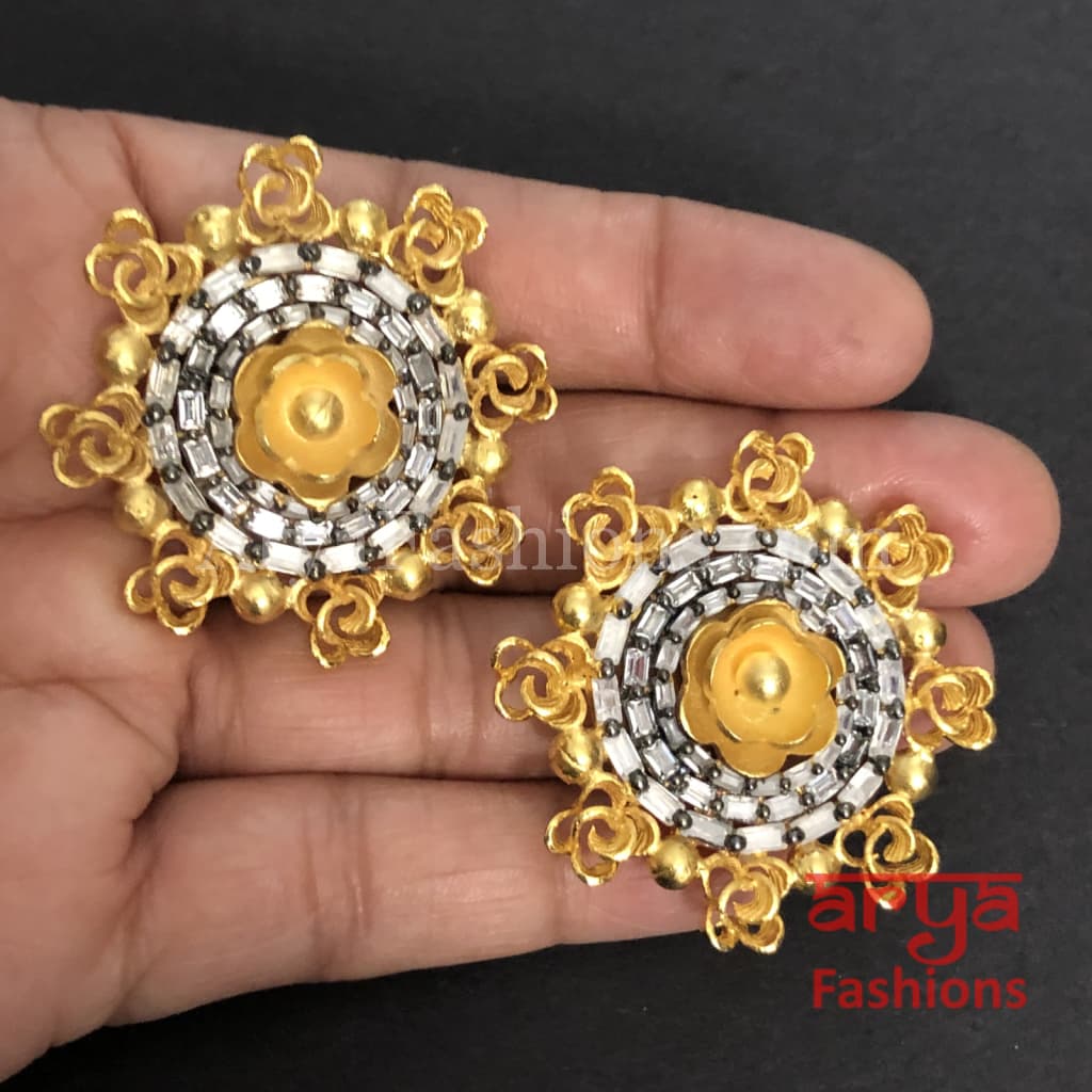 Mirraw Fusion Studs with CZ Crystals/Trendy Party Earrings