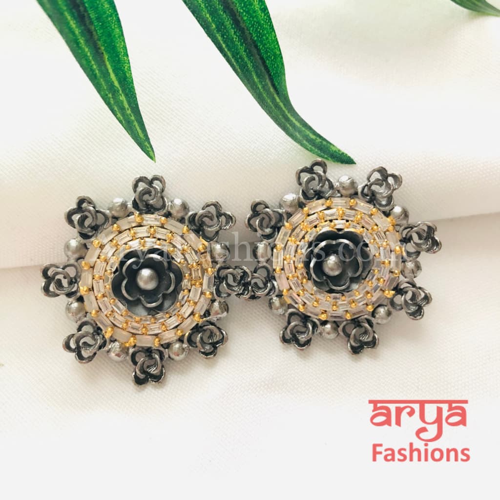 Mirraw Fusion Studs with CZ Crystals/Trendy Party Earrings