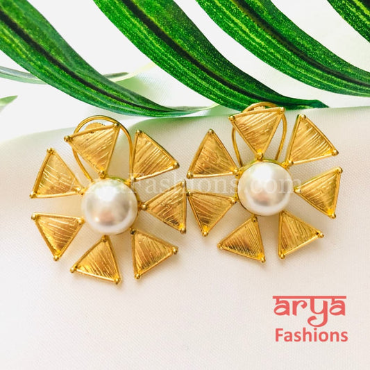 Misha Golden Flower Stud/ Stud Earrings/Mother of Pearl Earrings