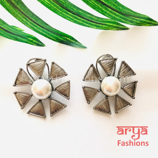 Misha Golden Flower Stud/ Stud Earrings/Mother of Pearl Earrings