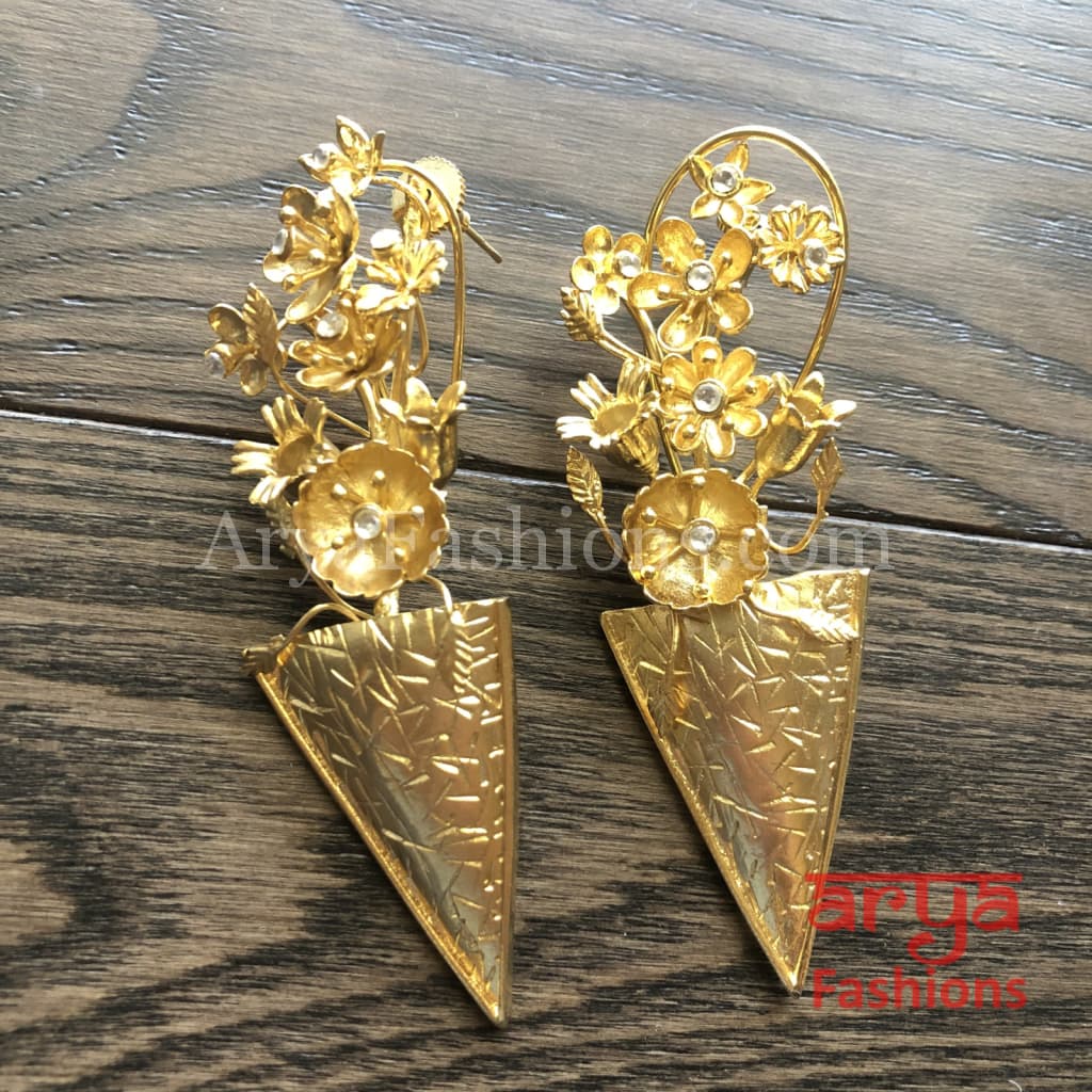 Misha Golden Long Fusion Earrings/ Chipped Flower Earrings