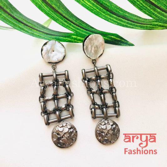 Misha Mother of Pearl Fusion Earrings/Geometrical Indo-Western Handmade Earrings