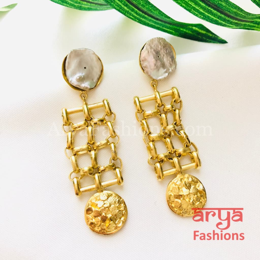 Misha Mother of Pearl Fusion Earrings/Geometrical Indo-Western Handmade Earrings
