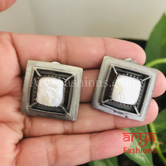 Misha Mother of Pearl Fusion Square Studs