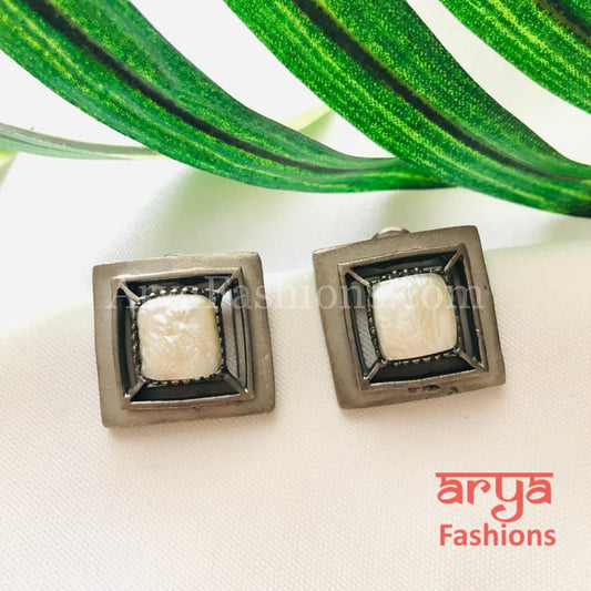 Misha Mother of Pearl Fusion Square Studs