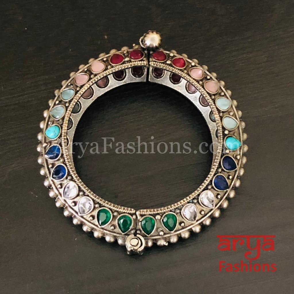 Multicolor Ethnic Silver Oxidized Bracelet/ Bracelet /Size 2.4 2.6