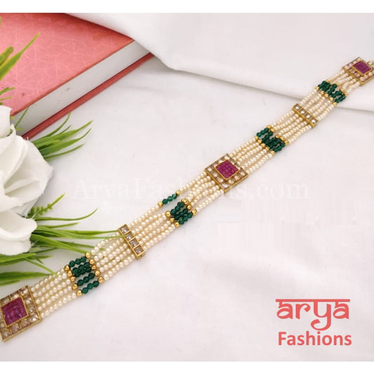 Multicolor Kundan Pearl Jadau Sheeshphool/ Rajwadi Bridal Mathapatti