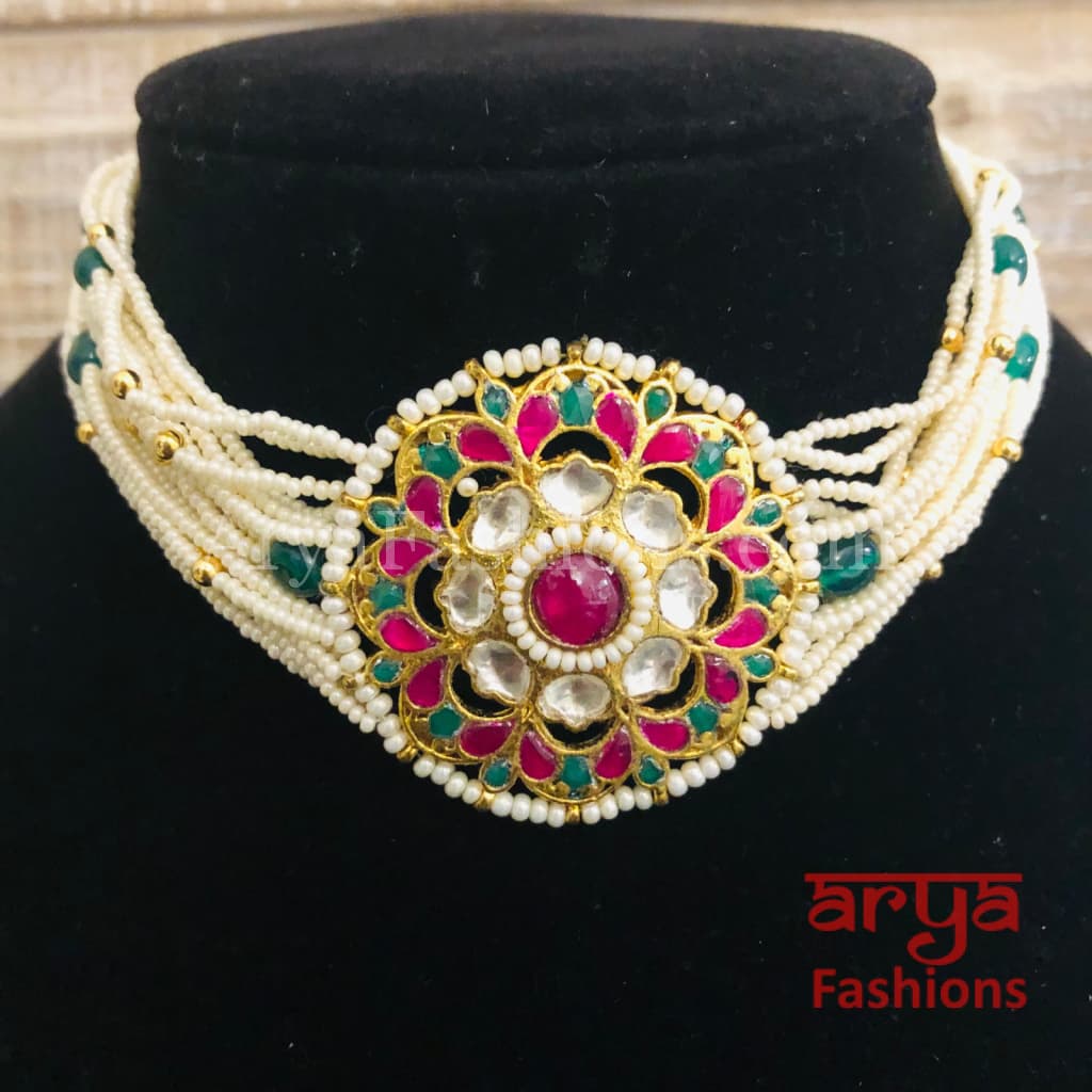 Multicolor Pacchi Kundan Pearl Jadau Choker