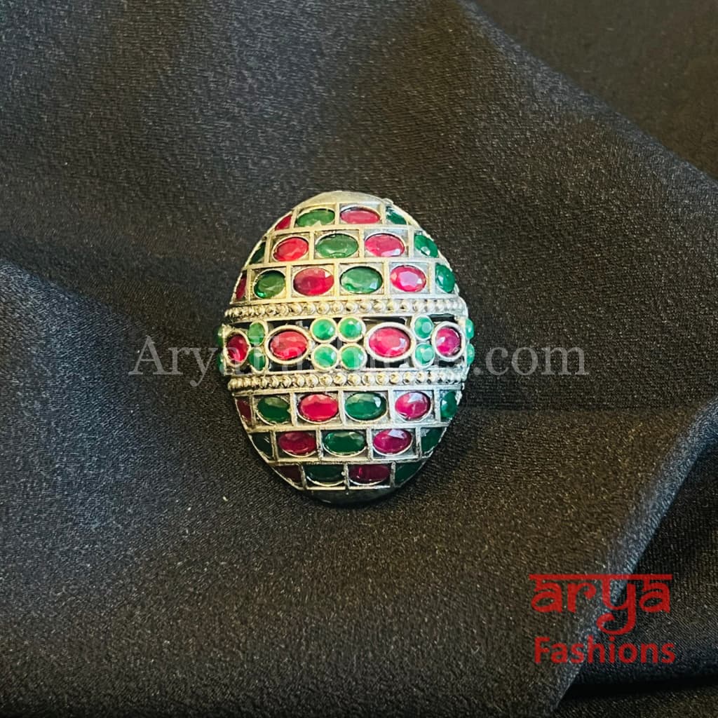 Multicolor Silver Oxidized Designer Bulb Ring