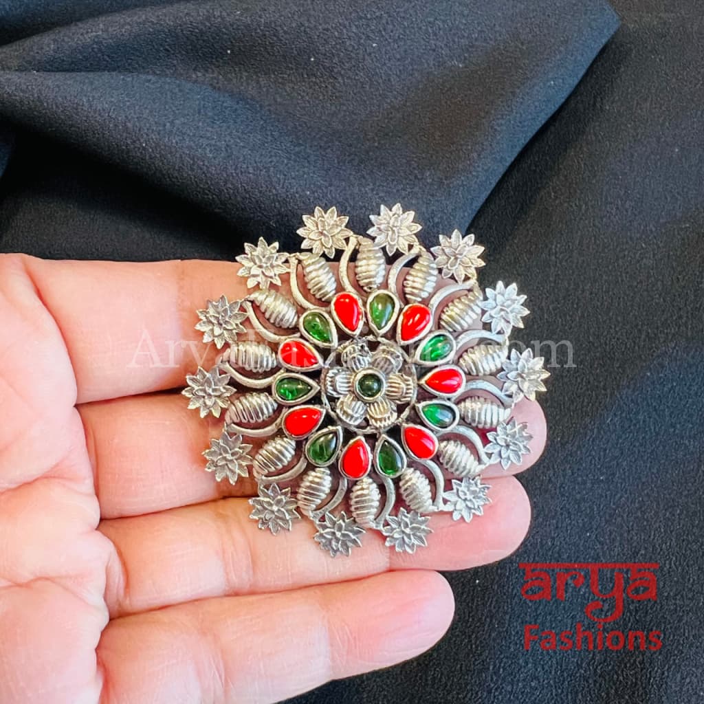 Multicolor Star Silver Oxidized Statement Ring