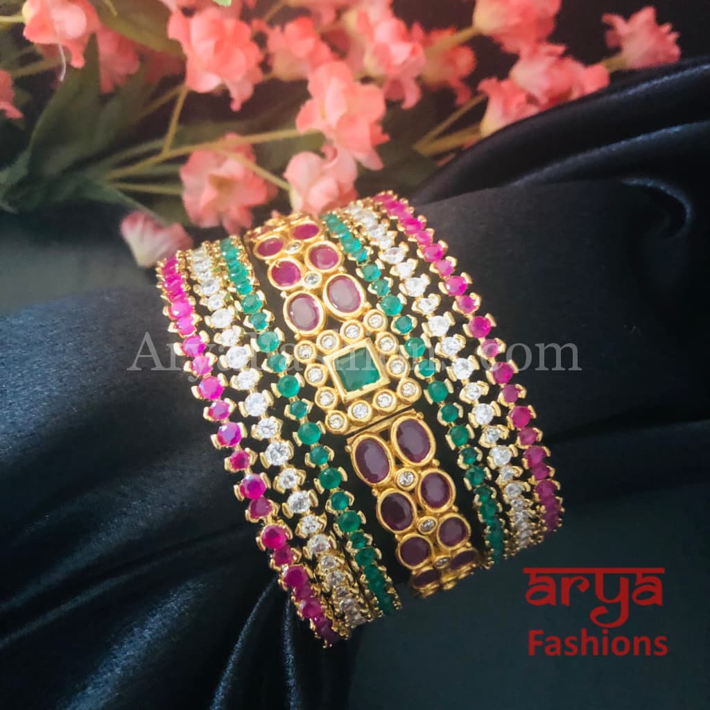 Multicolor Stone Bridal Bangles Set