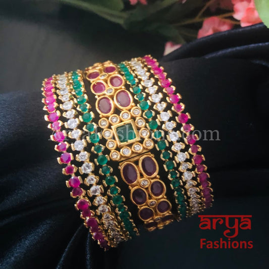 Multicolor Stone Bridal Bangles Set