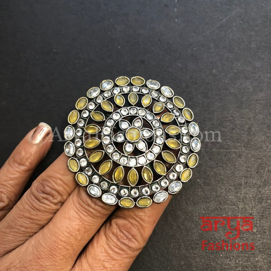 Multicolor Stone Statement Ring/ Oxidized Silver Ethnic Adjustable Ring