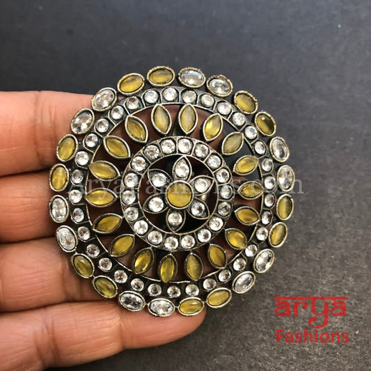 Multicolor Stone Statement Ring/ Oxidized Silver Ethnic Adjustable Ring