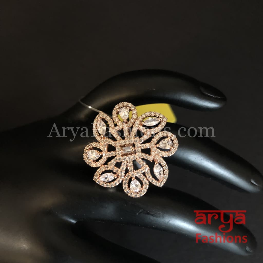Naavi Cubic Zirconia Statement Silver Cocktail Ring