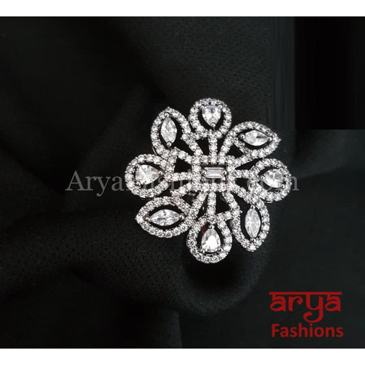 Naavi Cubic Zirconia Statement Silver Cocktail Ring