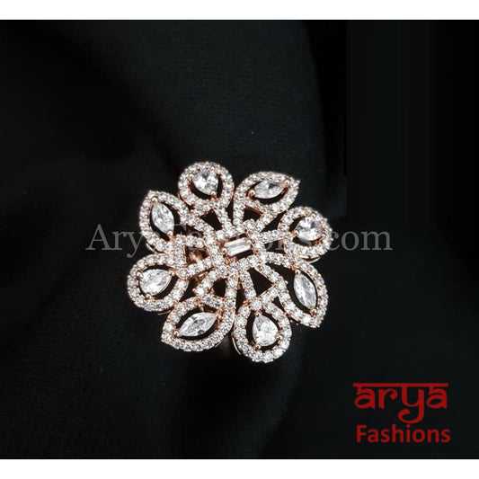 Naavi Cubic Zirconia Statement Silver Cocktail Ring