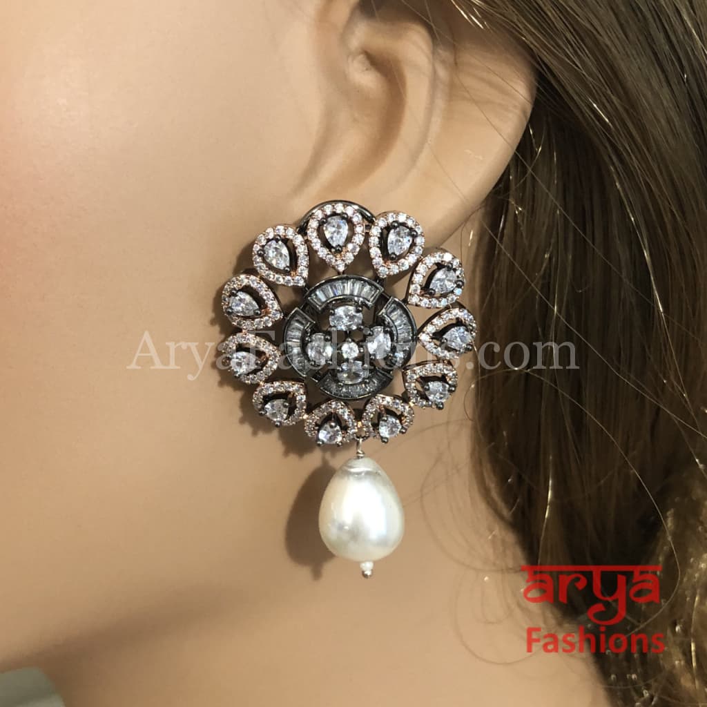 Naila Golden Cubic Zirconia Party Earrings