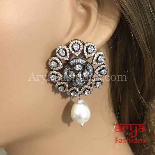 Naila Golden Cubic Zirconia Party Earrings