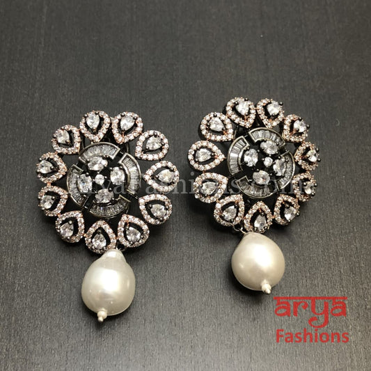 Naila Golden Cubic Zirconia Party Earrings