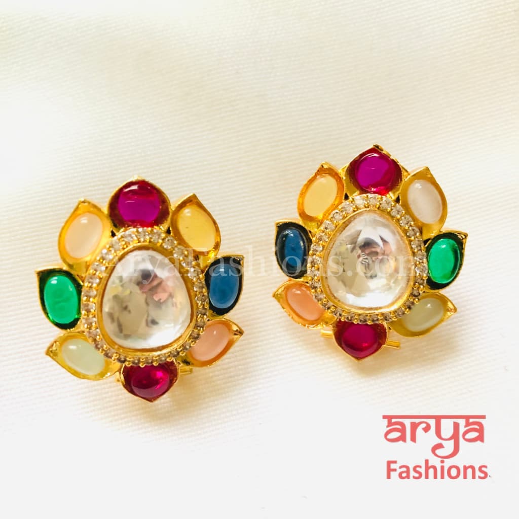 Navratan Kundan Studs with Colored