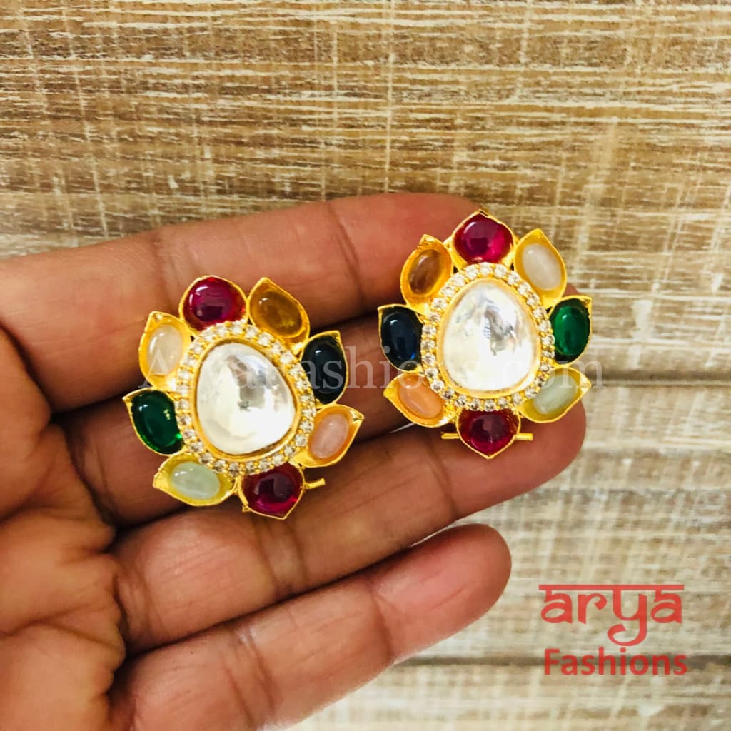 Navratan Kundan Studs with Colored