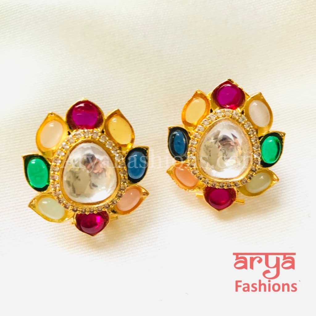 Navratan Kundan Studs with Colored
