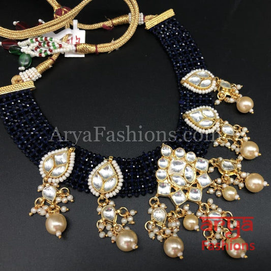 Navy Blue beads Choker Pacchi Kundan