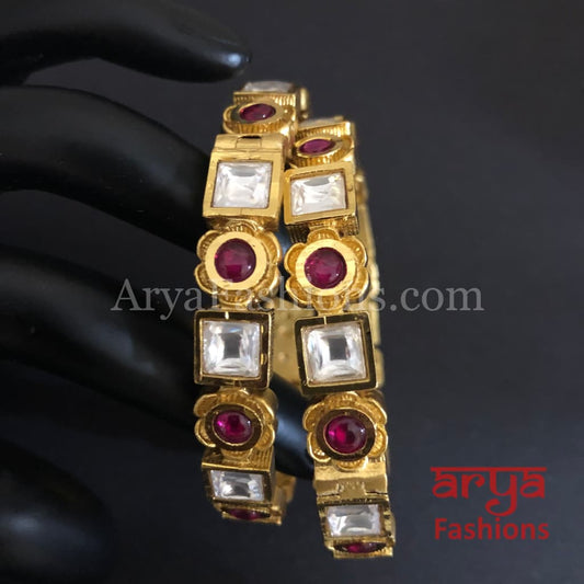 Nimmi Ruby Emerald Kundan Openable Bangles