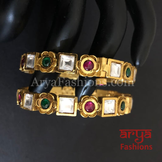 Nimmi Ruby Emerald Kundan Openable Bangles
