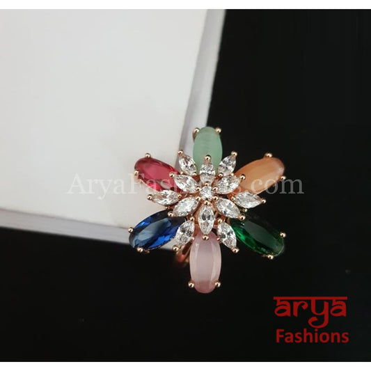 Nisha Cubic Zirconia Statement Silver Cocktail Ring