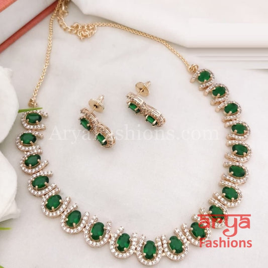 Noor Bridal CZ Monalisa Stones Necklace with Earrings