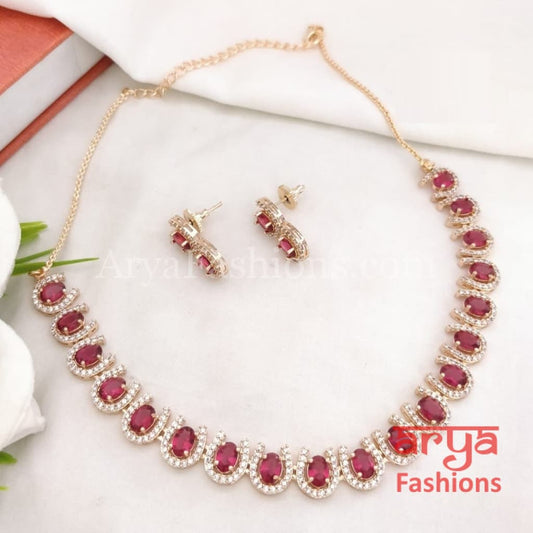 Noor Bridal CZ Monalisa Stones Necklace with Earrings