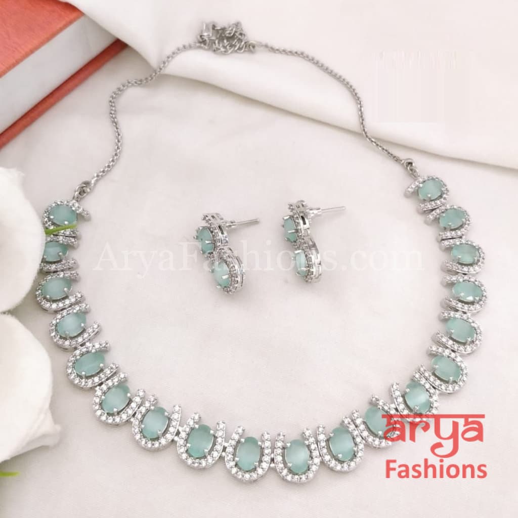 Noor Bridal CZ Monalisa Stones Necklace with Earrings
