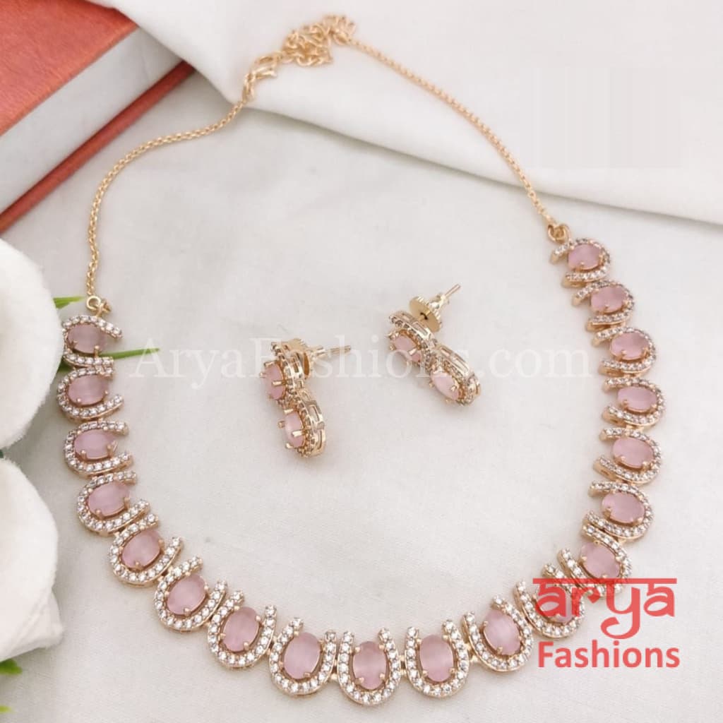 Noor Bridal CZ Monalisa Stones Necklace with Earrings