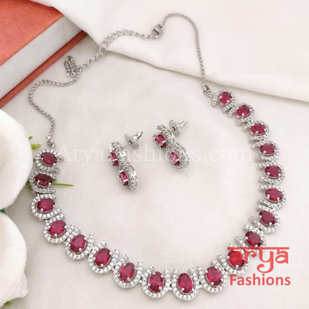 Noor Bridal CZ Monalisa Stones Necklace with Earrings