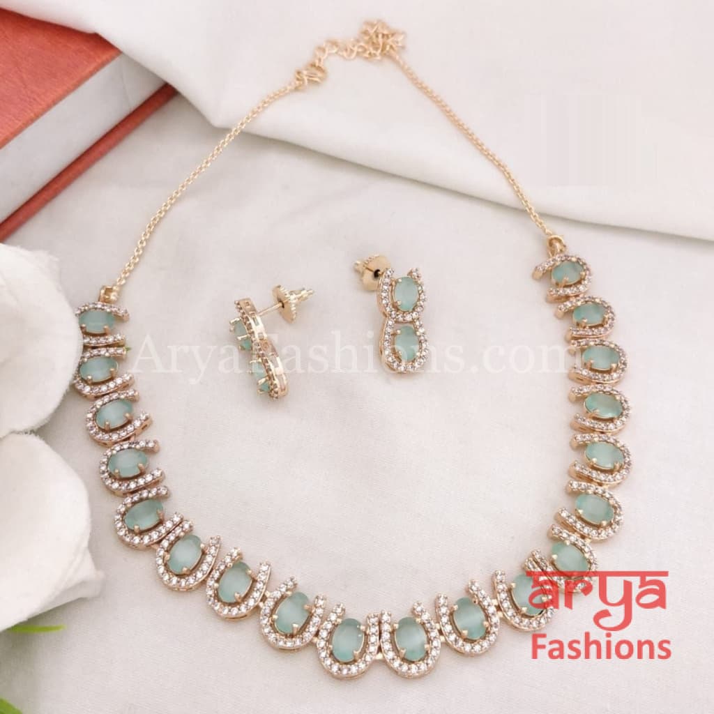 Noor Bridal CZ Monalisa Stones Necklace with Earrings