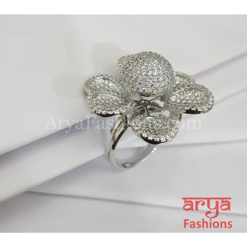 Numi CZ Flower Cocktail Adjustable Ring Rose Gold Silver Pink Statement