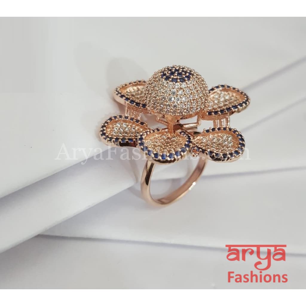 Numi CZ Flower Cocktail Adjustable Ring Rose Gold Silver Pink Statement