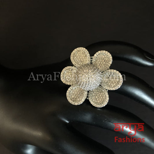 Numi CZ Flower Cocktail Adjustable Ring Rose Gold Silver Pink Statement