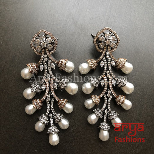 Numi Shiny Pearl Stem Cubic Zirconia Fashion Earrings