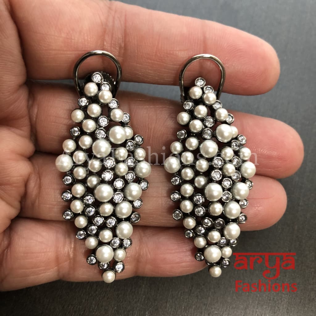 Numi Small Pearl Beads Cubic Zirconia Earrings