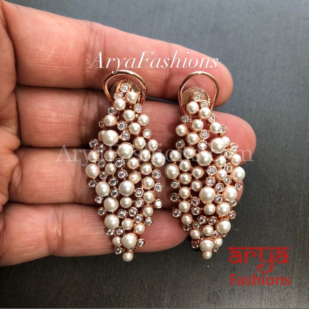 Numi Small Pearl Beads Cubic Zirconia Earrings