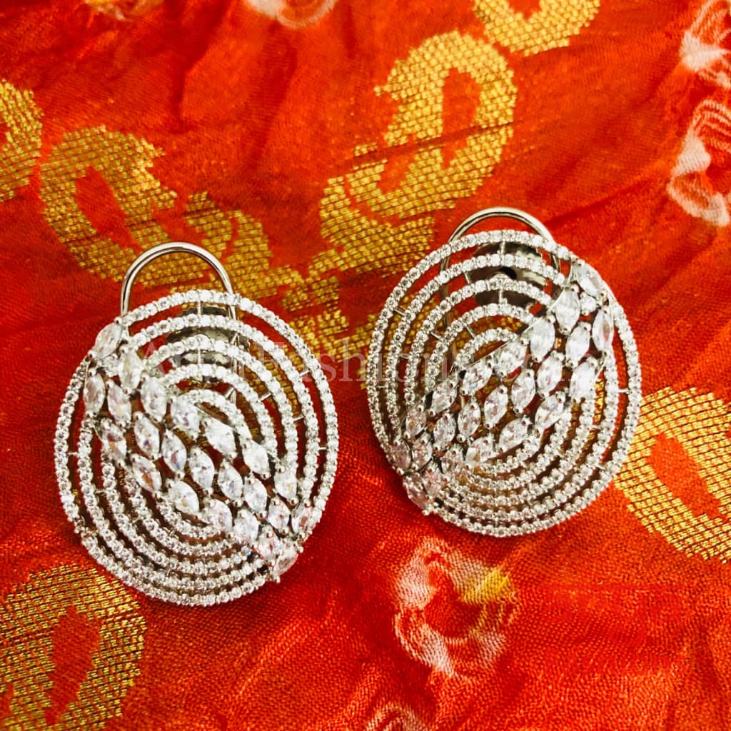 Oval Silver Victorian Designer CZ Studs