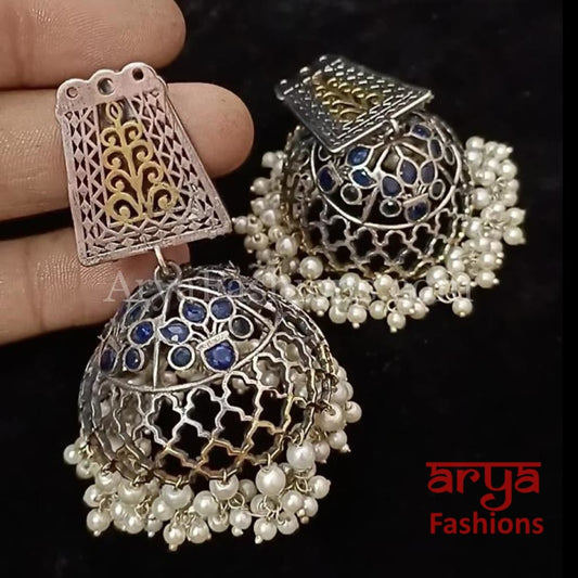 Oxidized Silver Tribal Earrings/Ethnic Jhumka/German Jhumka with Pearl Drops