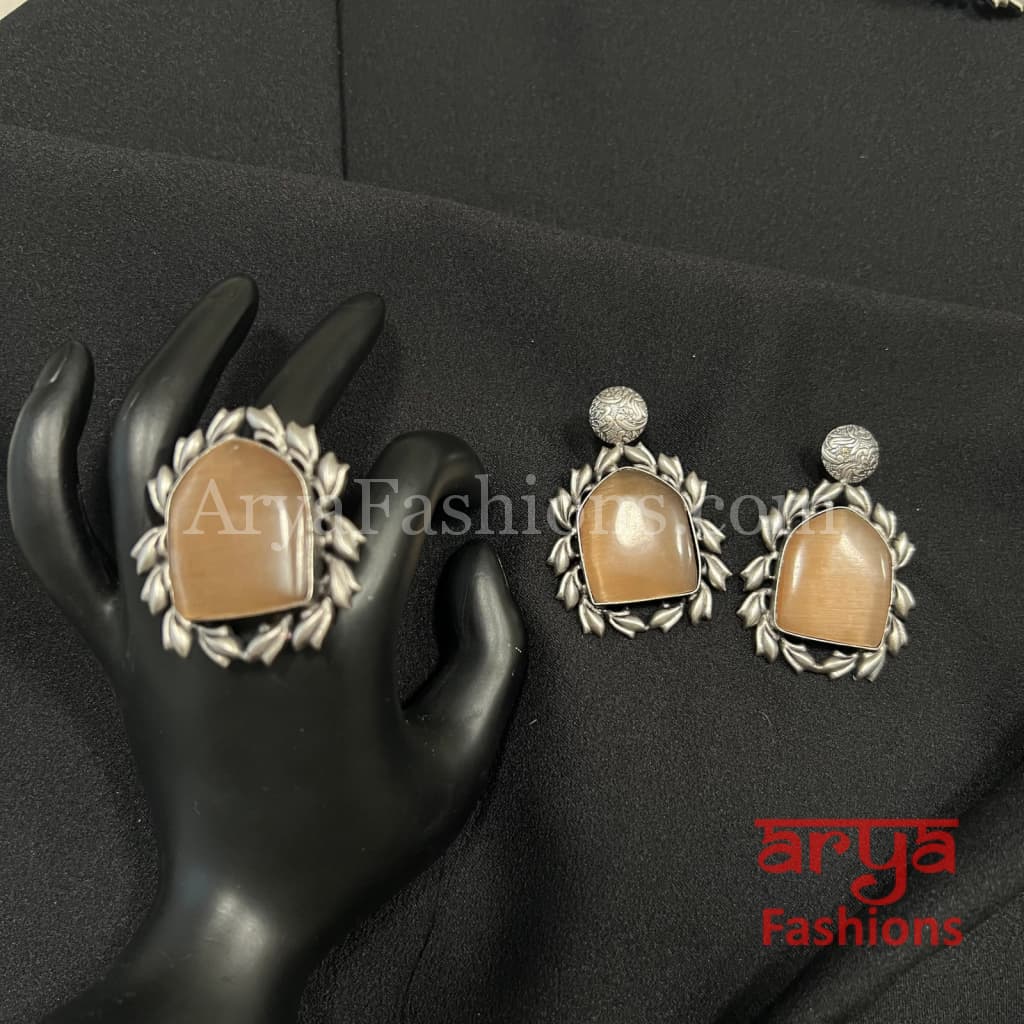 Oxidized Silver Tribal Studs with Ring Combo