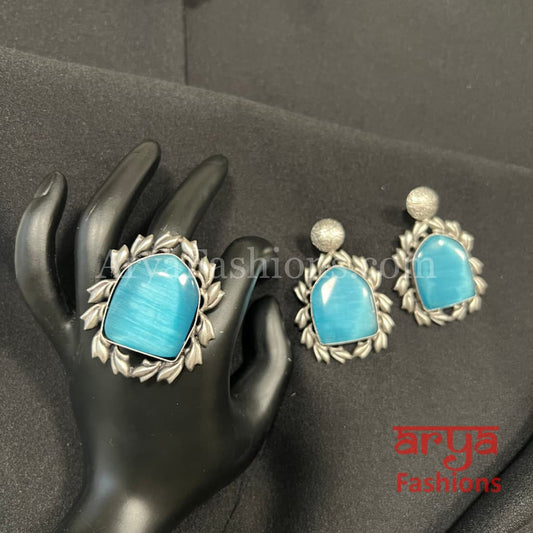 Oxidized Silver Tribal Studs with Ring Combo