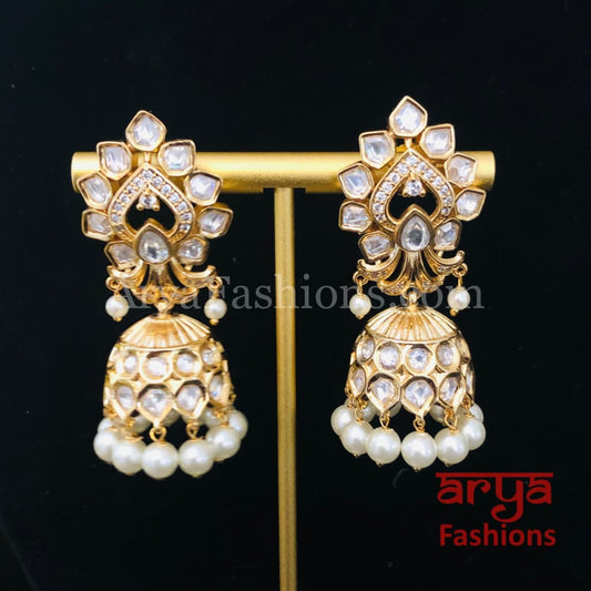 Pacchi Kundan Jhumka Earrings/ Emerald Green Ruby Earrings